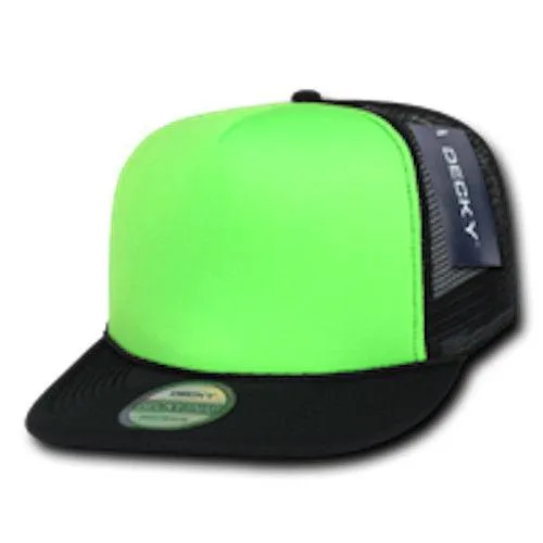 100 Lot Decky Foam Mesh Flat Bill Neon Trucker Hats Caps Two Tone Wholesale Lots