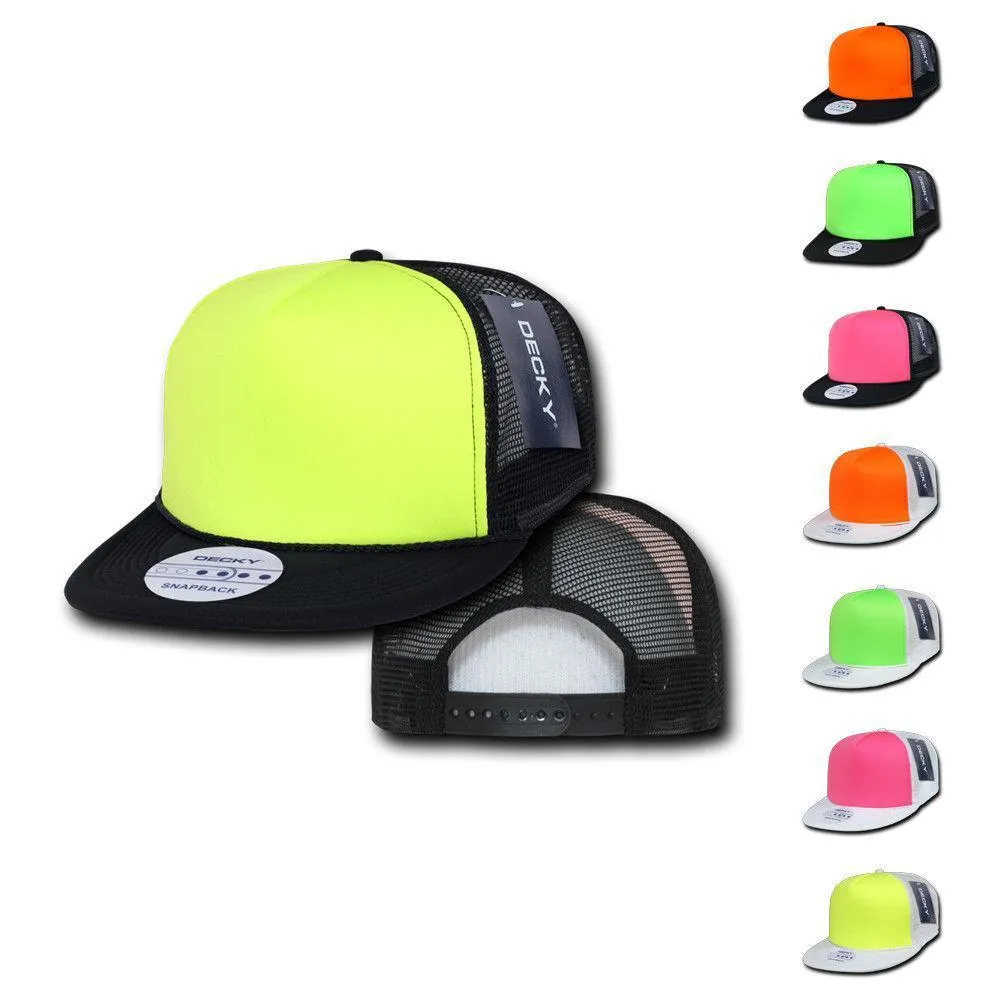 100 Lot Decky Foam Mesh Flat Bill Neon Trucker Hats Caps Two Tone Wholesale Lots