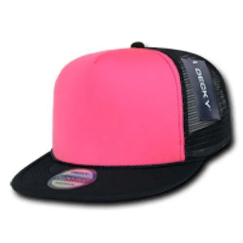 100 Lot Decky Foam Mesh Flat Bill Neon Trucker Hats Caps Two Tone Wholesale Lots