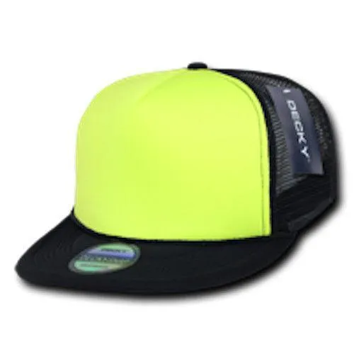 100 Lot Decky Foam Mesh Flat Bill Neon Trucker Hats Caps Two Tone Wholesale Lots