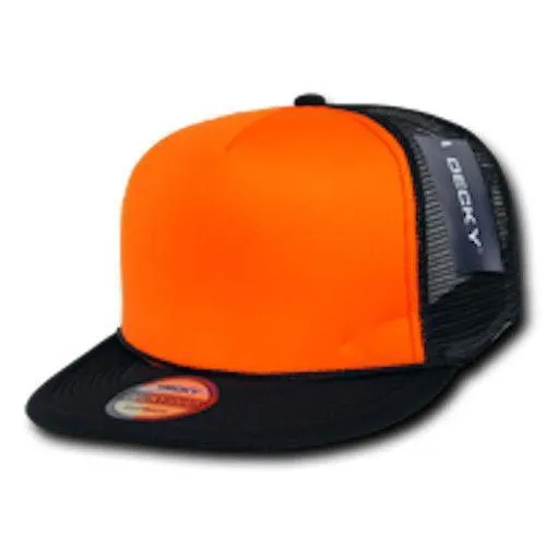 100 Lot Decky Foam Mesh Flat Bill Neon Trucker Hats Caps Two Tone Wholesale Lots
