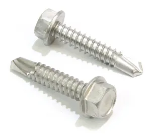 12 X 1'' Stainless Hex Washer Head Self Drilling Screws, (100 pc), 410 Stainless Steel