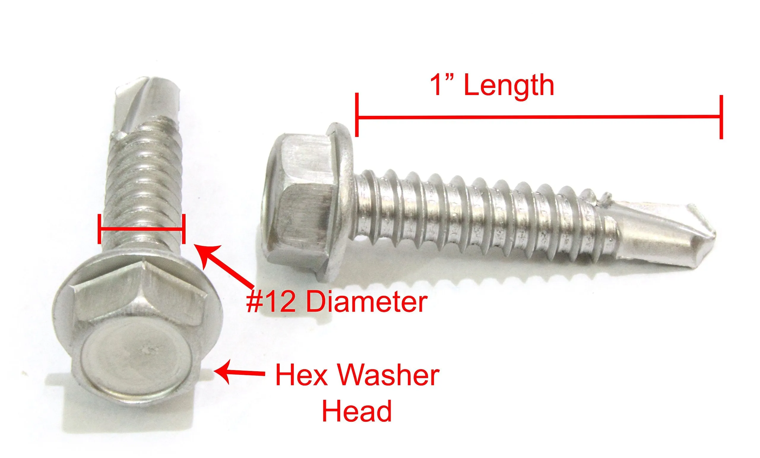 12 X 1'' Stainless Hex Washer Head Self Drilling Screws, (100 pc), 410 Stainless Steel