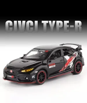 1:32 HONDA CIVIC TYPE-R DIECAST TOY VEHICLE METAL PULL BACK DIE-CAST CAR MODEL CAR WITH OPENABLE DOORS, LIGHT AND SOUND FOR KIDS ADULTS GIFT【COLORS AS PER STOCK】