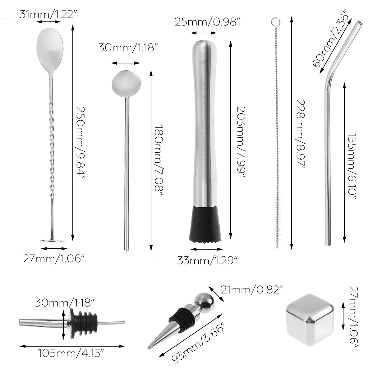 22Pcs Cocktail Shakers Stainless Steel Barware Bar Bartender Tool 550/750ml