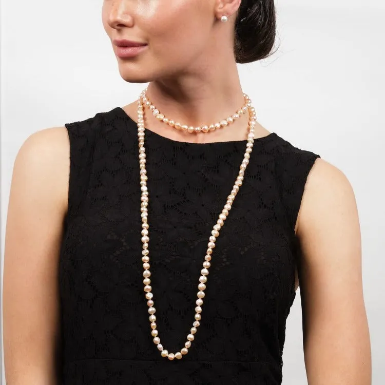 7-8mm Natural Pink Baroque Freshwater Pearl, 48" Long Necklace for Women