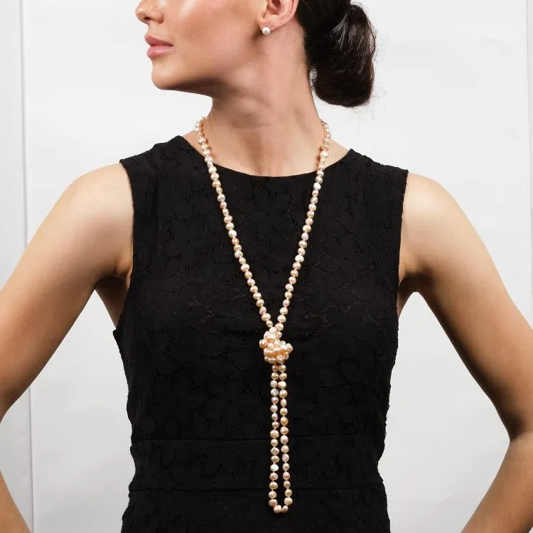 7-8mm Natural Pink Baroque Freshwater Pearl, 48" Long Necklace for Women