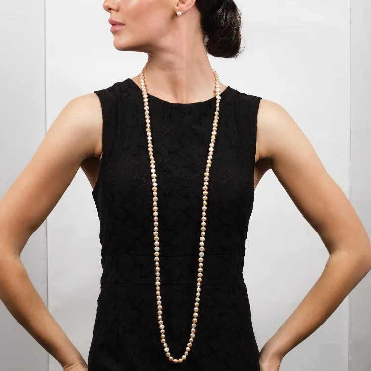 7-8mm Natural Pink Baroque Freshwater Pearl, 48" Long Necklace for Women