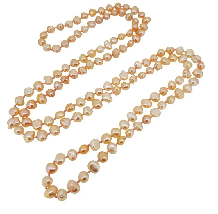 7-8mm Natural Pink Baroque Freshwater Pearl, 48" Long Necklace for Women