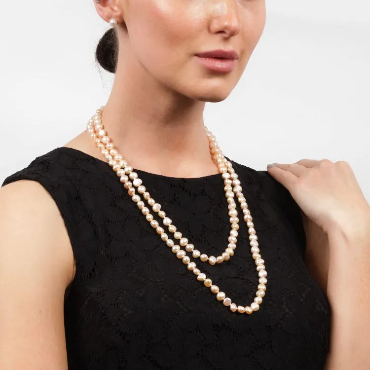 7-8mm Natural Pink Baroque Freshwater Pearl, 48" Long Necklace for Women