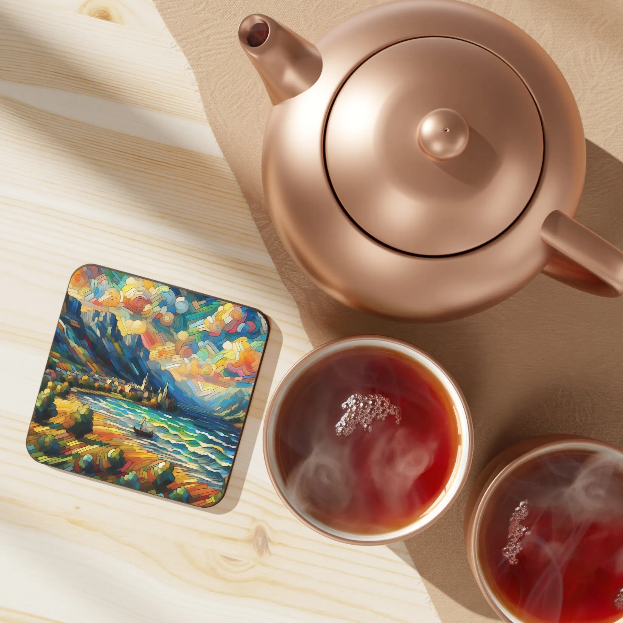 A wavy sea, city and nature artistic design Hardboard Back Coaster