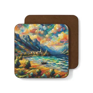 A wavy sea, city and nature artistic design Hardboard Back Coaster