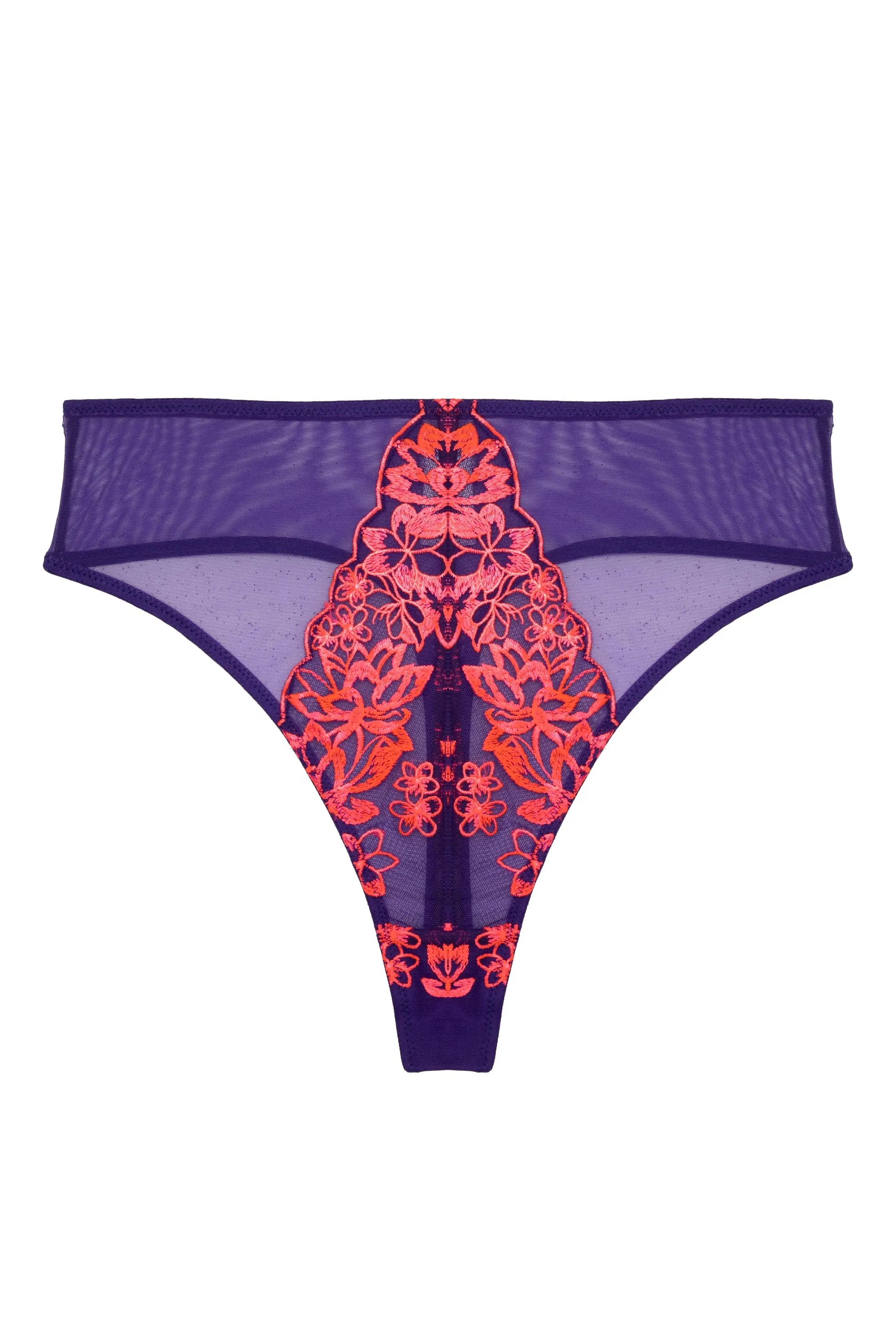 Ada Purple and Neon Pink Blossom High Waist Thong