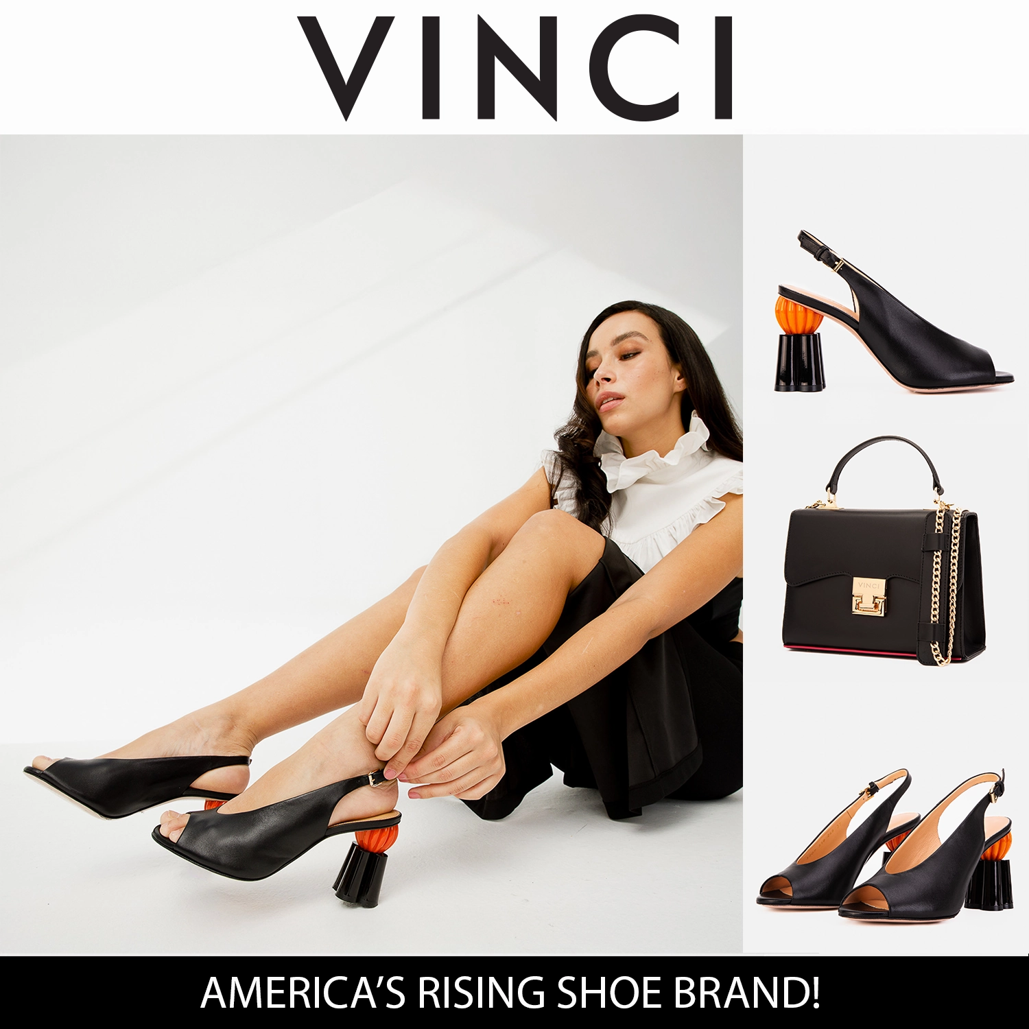 Light Gear The Cimla Pumpkin Heel Black Leather Women Sandal