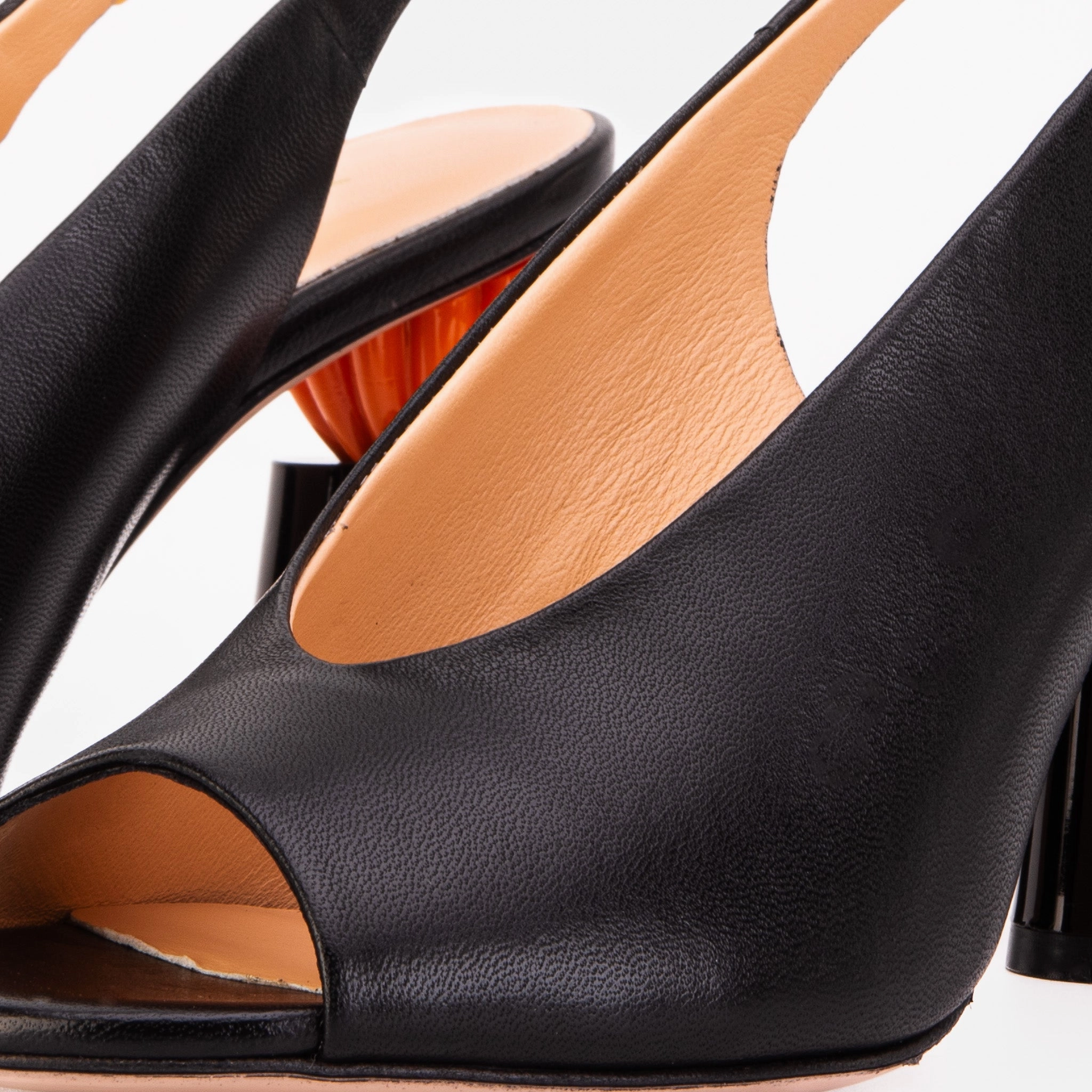 The Cimla Pumpkin Heel Black Leather Women Sandal Beach Sandals Contoured Heel Cup