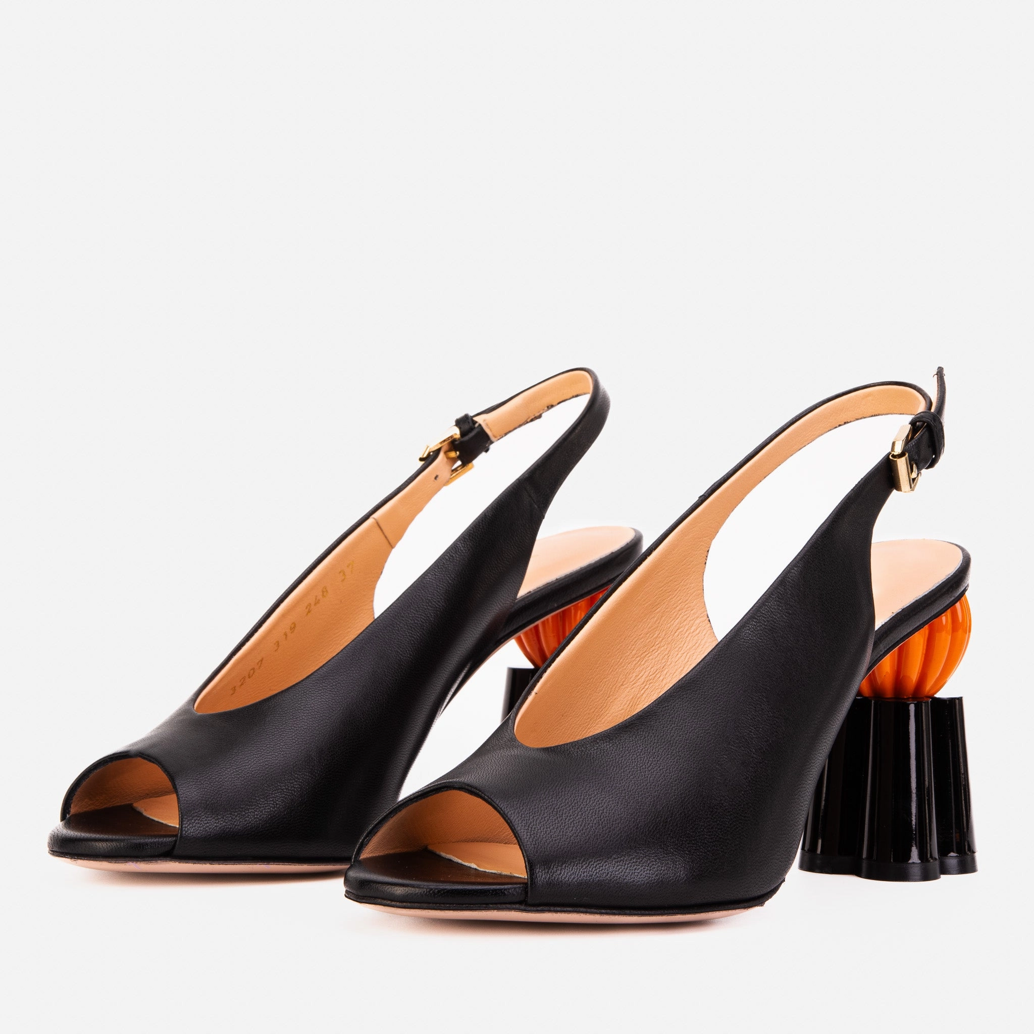 The Cimla Pumpkin Heel Black Leather Women Sandal Total Ease