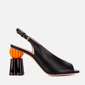 The Cimla Pumpkin Heel Black Leather Women Sandal Rapid Evaporation Fabric