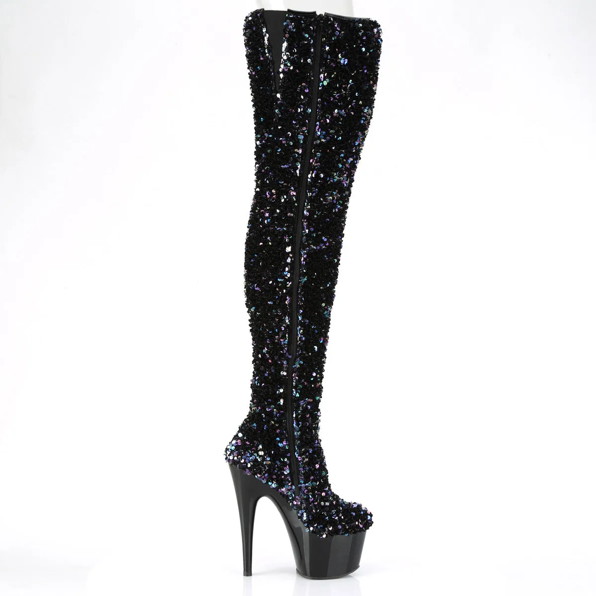ADORE-3020 Pleaser Black Sequins Sexy Platform Shoes (Pole Dancing Heels)
