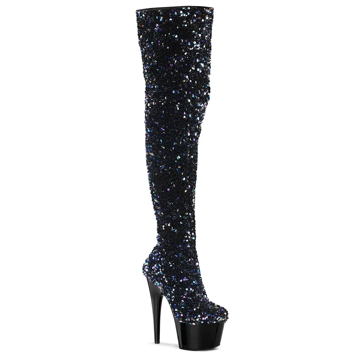 ADORE-3020 Pleaser Black Sequins Sexy Platform Shoes (Pole Dancing Heels)