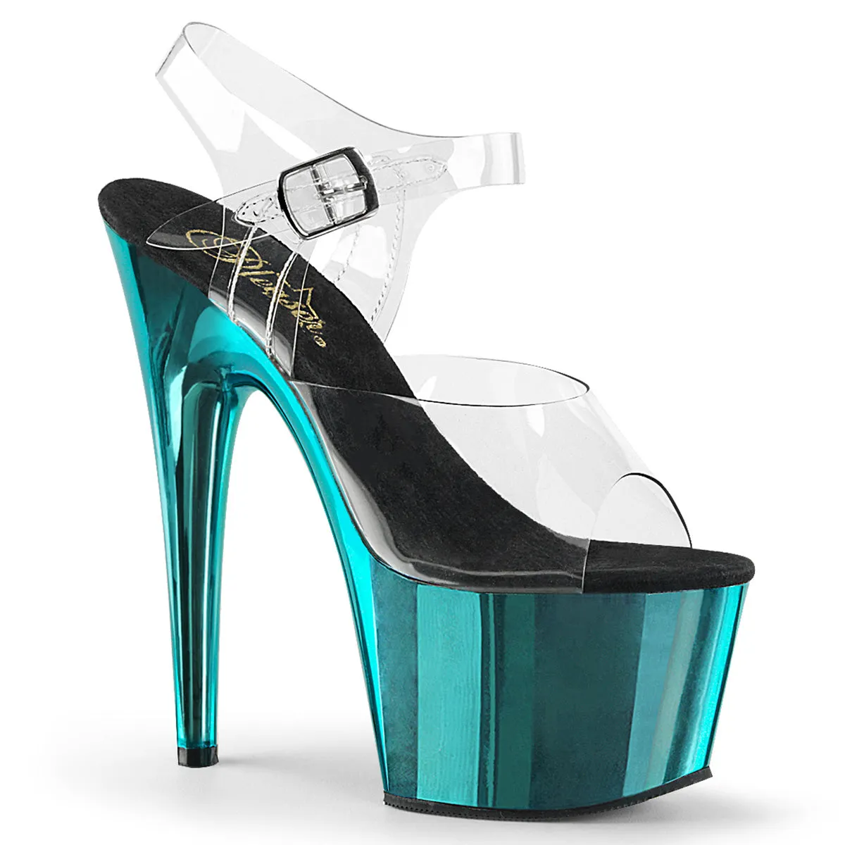 ADORE-708 Pleaser Clear/Turquoise Chrome Sexy Platform Shoes (Pole Dancing Heels)