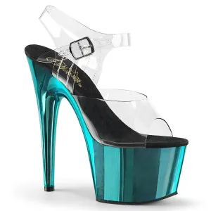 ADORE-708 Pleaser Clear/Turquoise Chrome Sexy Platform Shoes (Pole Dancing Heels)