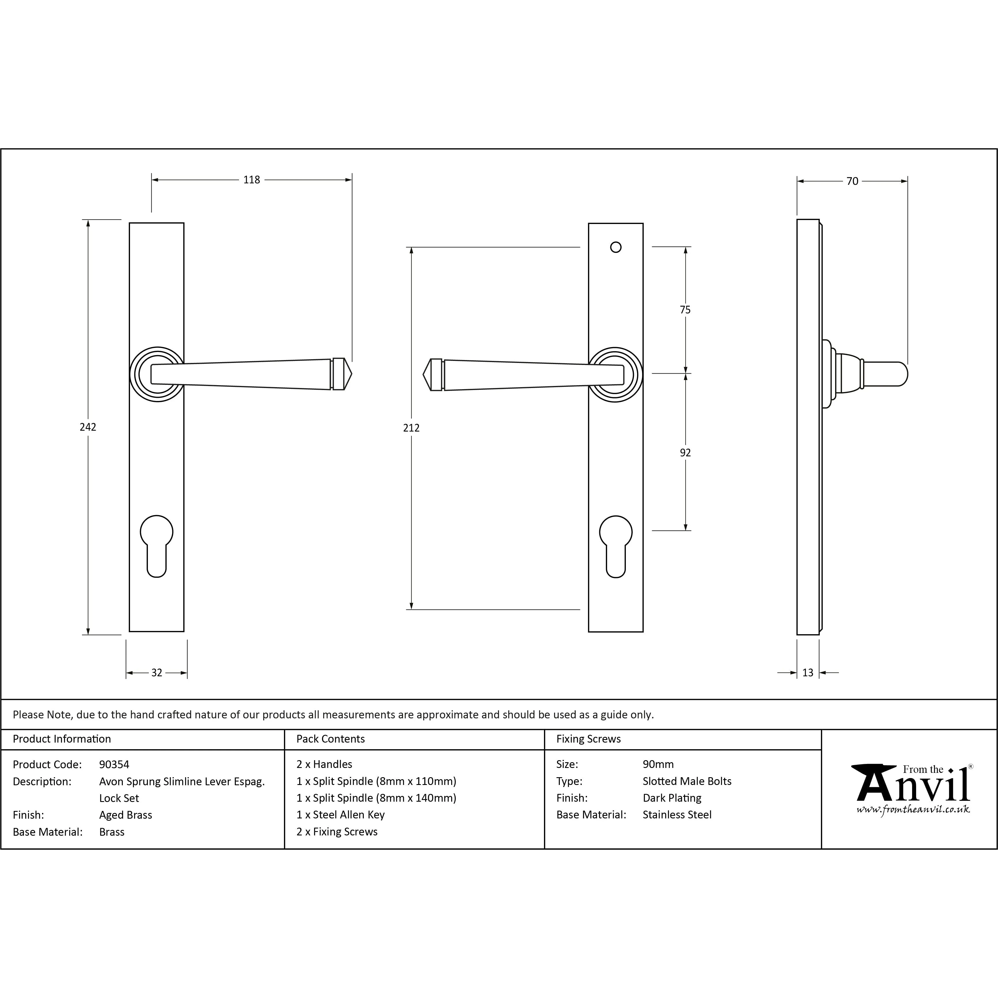 Aged Brass Avon Slimline Lever Espag. Lock Set | From The Anvil