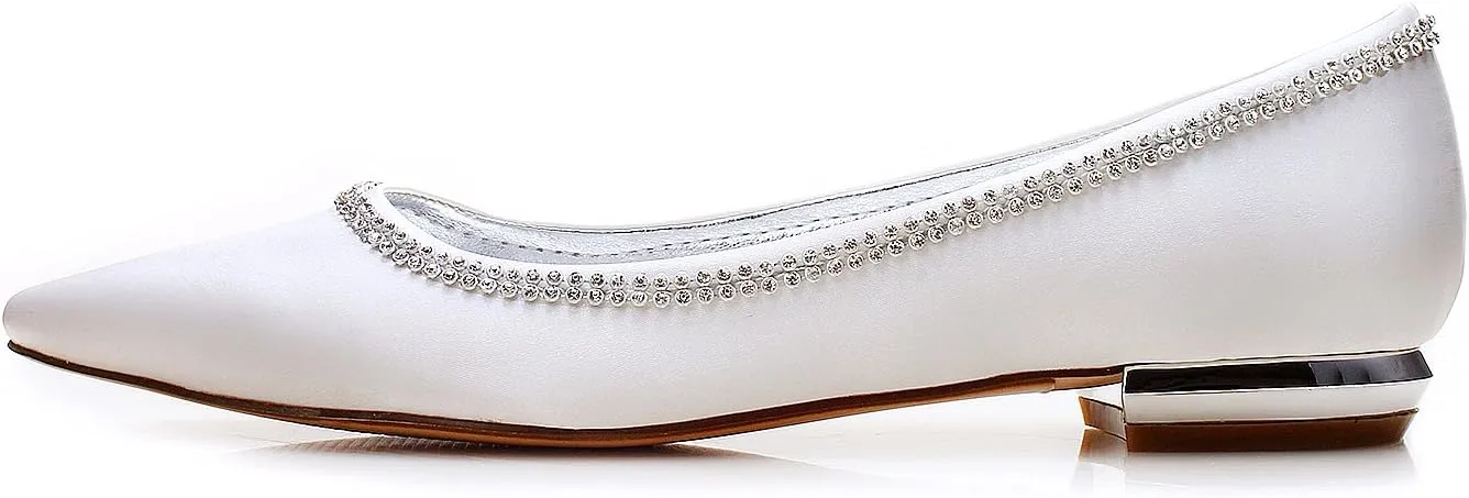AGVER Women's Ballerina Ballet Flats Ladies Satin Pointed Toe Low Heel Flat Work Office Smart Slip on Shoes