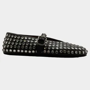 Alaia women's black lambskin strass ballet flats