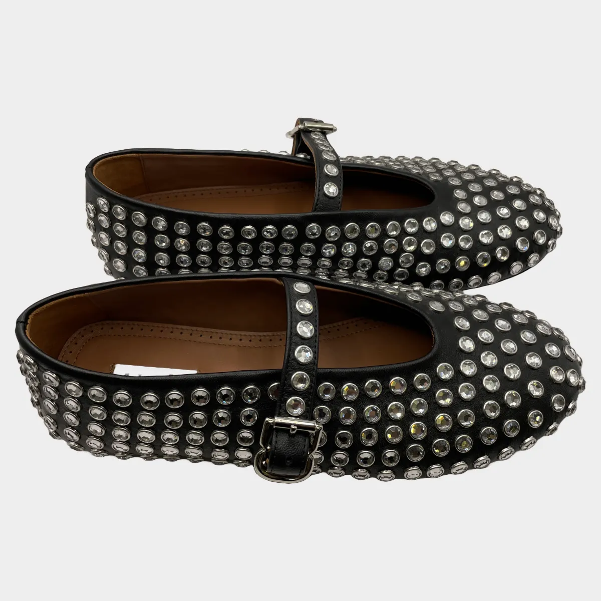 Alaia women's black lambskin strass ballet flats