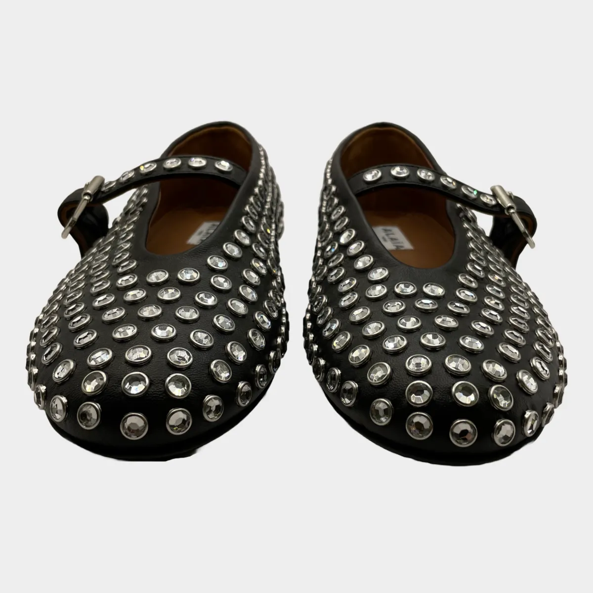 Alaia women's black lambskin strass ballet flats