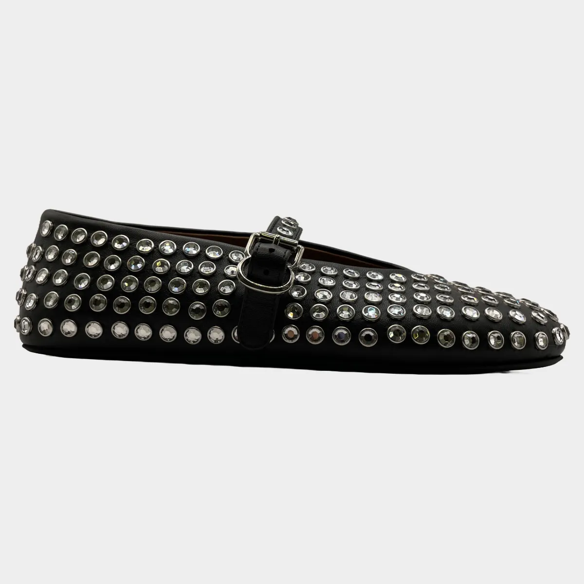 Alaia women's black lambskin strass ballet flats
