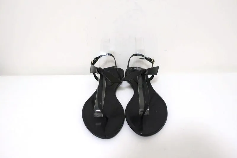 Alexandre Birman Clarita Jelly Bow Sandals Black Size 41 T-Strap Flats NEW