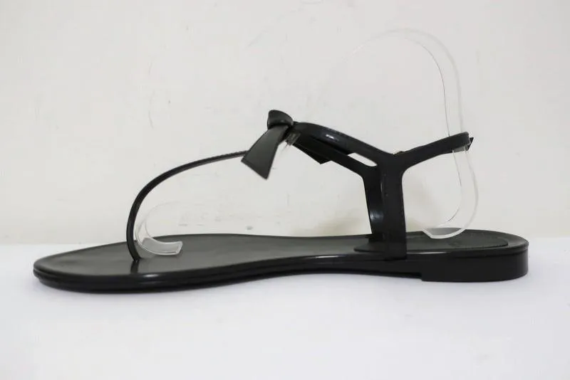 Alexandre Birman Clarita Jelly Bow Sandals Black Size 41 T-Strap Flats NEW