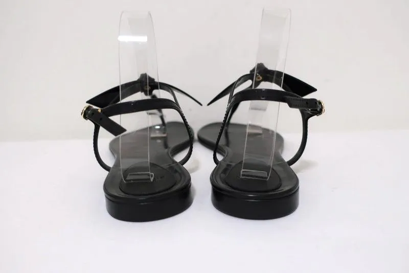Alexandre Birman Clarita Jelly Bow Sandals Black Size 41 T-Strap Flats NEW