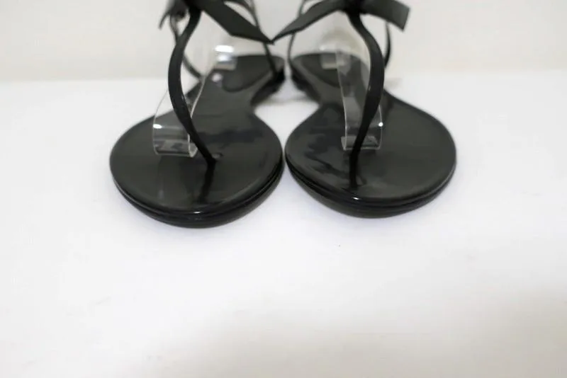 Alexandre Birman Clarita Jelly Bow Sandals Black Size 41 T-Strap Flats NEW