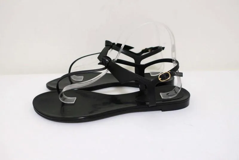 Alexandre Birman Clarita Jelly Bow Sandals Black Size 41 T-Strap Flats NEW