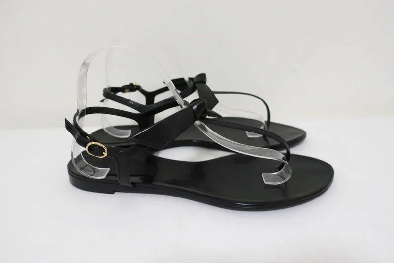 Alexandre Birman Clarita Jelly Bow Sandals Black Size 41 T-Strap Flats NEW