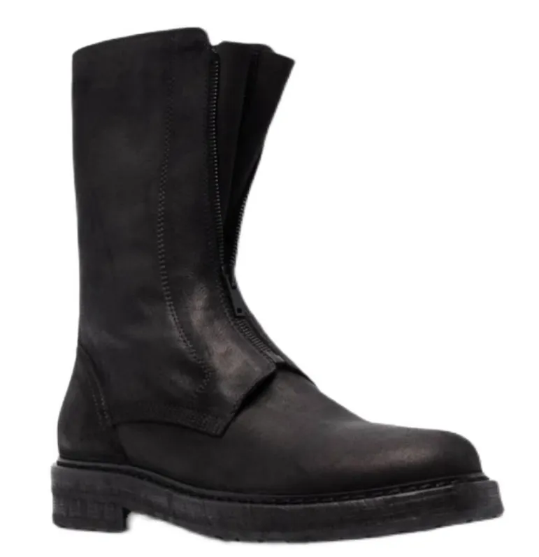 ALLEN COZXUN BRITISH STYLE CHUNKY MID CALF BOOTS IN BLACK