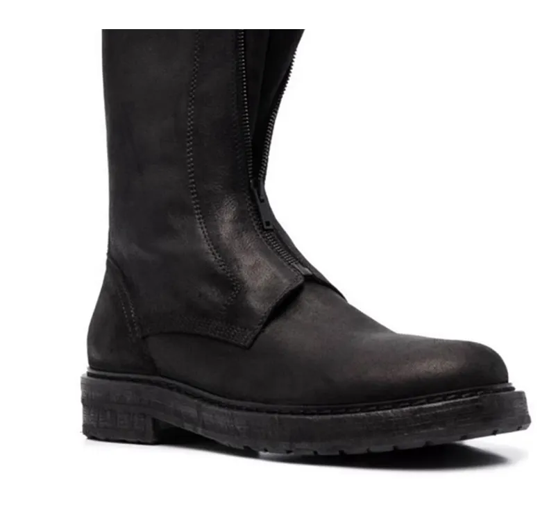 ALLEN COZXUN BRITISH STYLE CHUNKY MID CALF BOOTS IN BLACK
