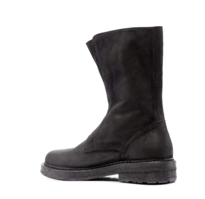ALLEN COZXUN BRITISH STYLE CHUNKY MID CALF BOOTS IN BLACK