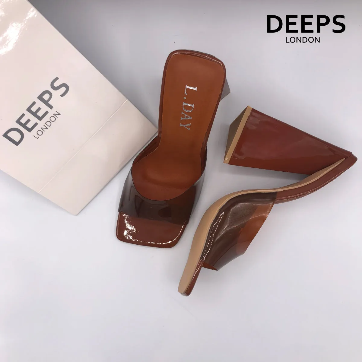 ANASTASIA SQUARE TOE MULES SANDALS HIGH HEEL BLACK