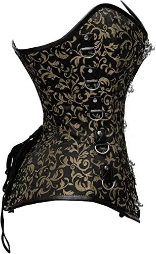 Aneta Black Gold Brocade Steel Boned Overbust Corset