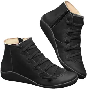 Ankle Boots with Arch Support Flat Low Heel for Women 2024 Casual Lace up Booties Vintage Leather Round Toe Short Boots Side Zipper Slip on Boots Comfortable Fall Winter Fashion Sneakers