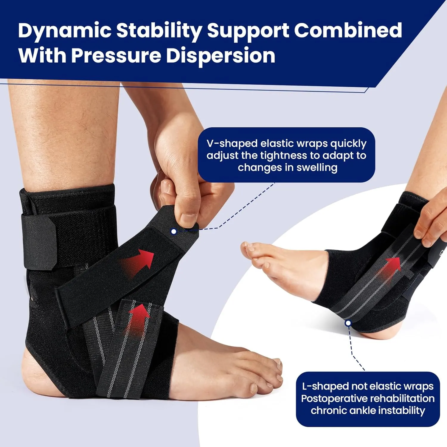 Ankle Brace for Women Men, Sprained Pain Relief, Adjustable Foot Ankle Support with Side Stabilizers for Tendinitis Sprained Ankle Plantar Fasciitis Ligament Injury Recovery