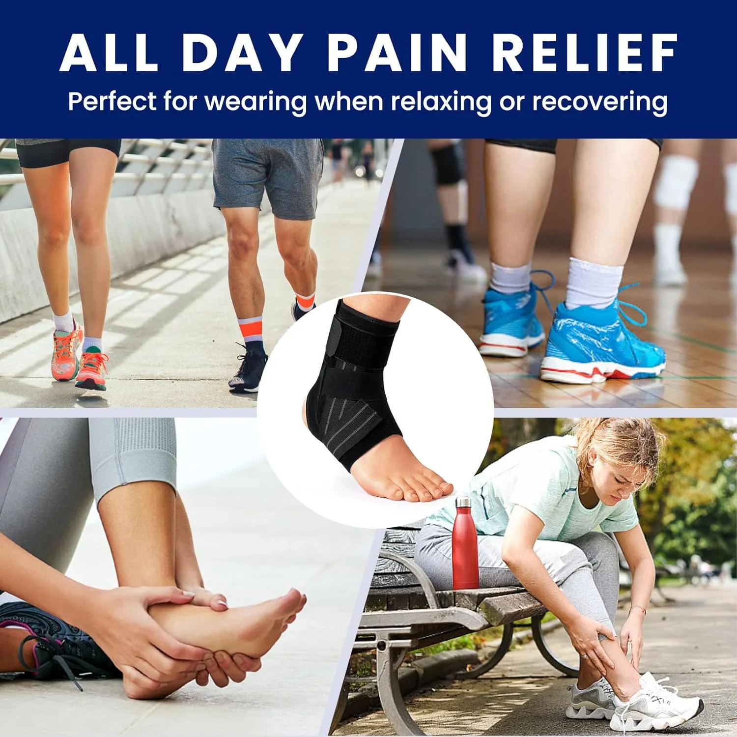 Ankle Brace for Women Men, Sprained Pain Relief, Adjustable Foot Ankle Support with Side Stabilizers for Tendinitis Sprained Ankle Plantar Fasciitis Ligament Injury Recovery