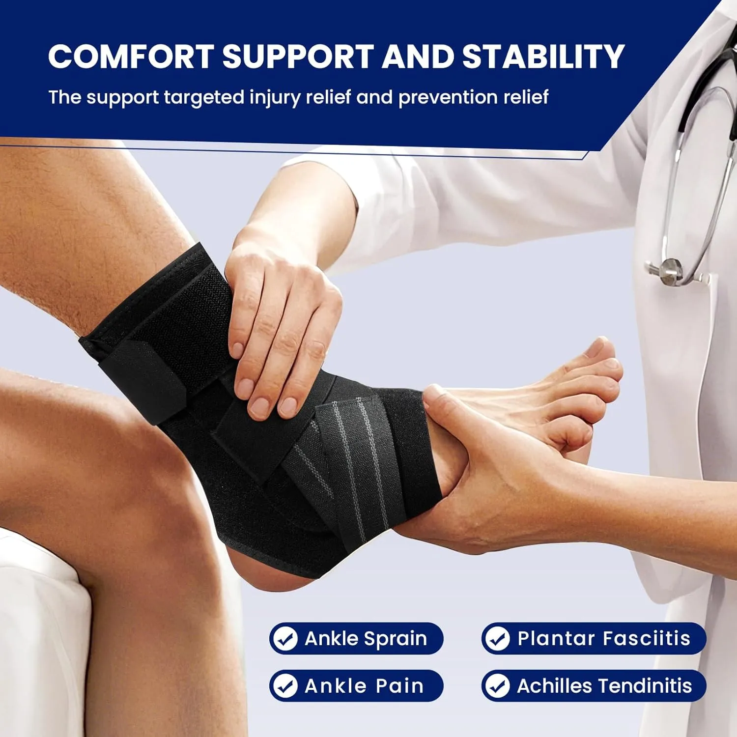 Ankle Brace for Women Men, Sprained Pain Relief, Adjustable Foot Ankle Support with Side Stabilizers for Tendinitis Sprained Ankle Plantar Fasciitis Ligament Injury Recovery