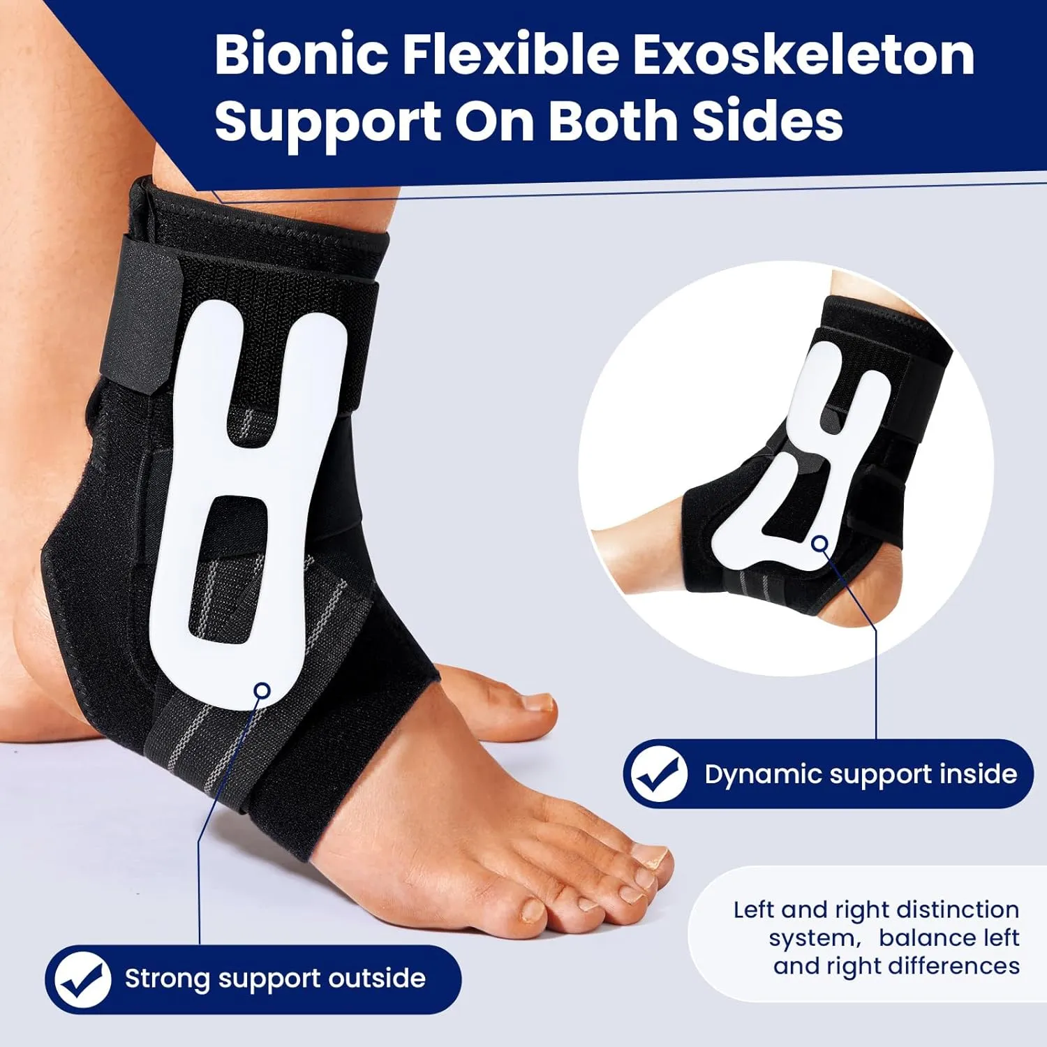 Ankle Brace for Women Men, Sprained Pain Relief, Adjustable Foot Ankle Support with Side Stabilizers for Tendinitis Sprained Ankle Plantar Fasciitis Ligament Injury Recovery