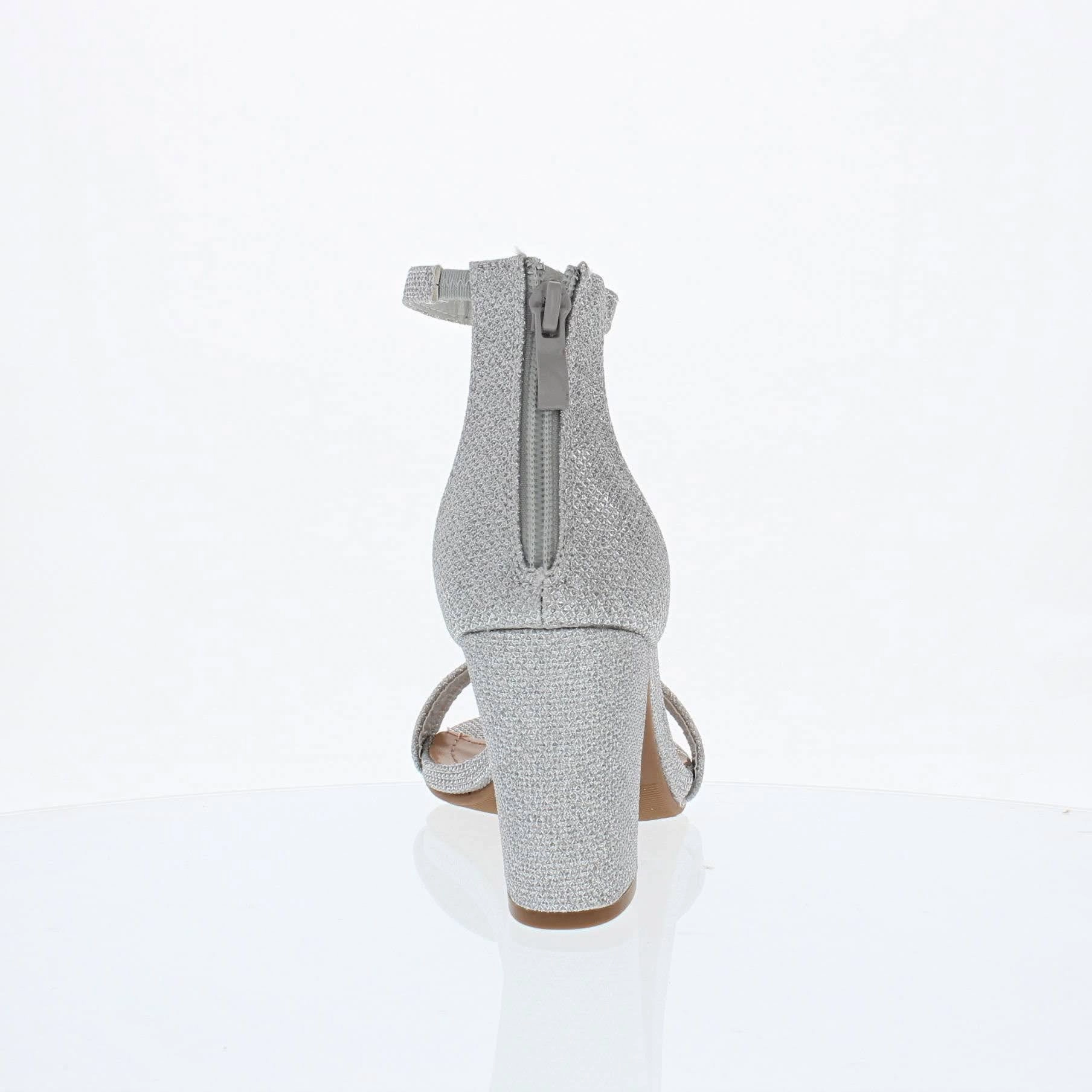 Ankle Strap Mid Chunky Heel (SILVER) Good Arch Support