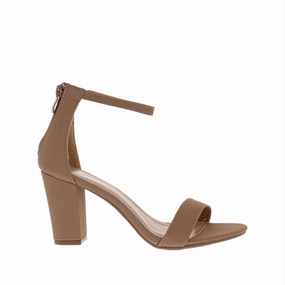Ankle Strap Mid Chunky Heel (TAN) Patent Finish