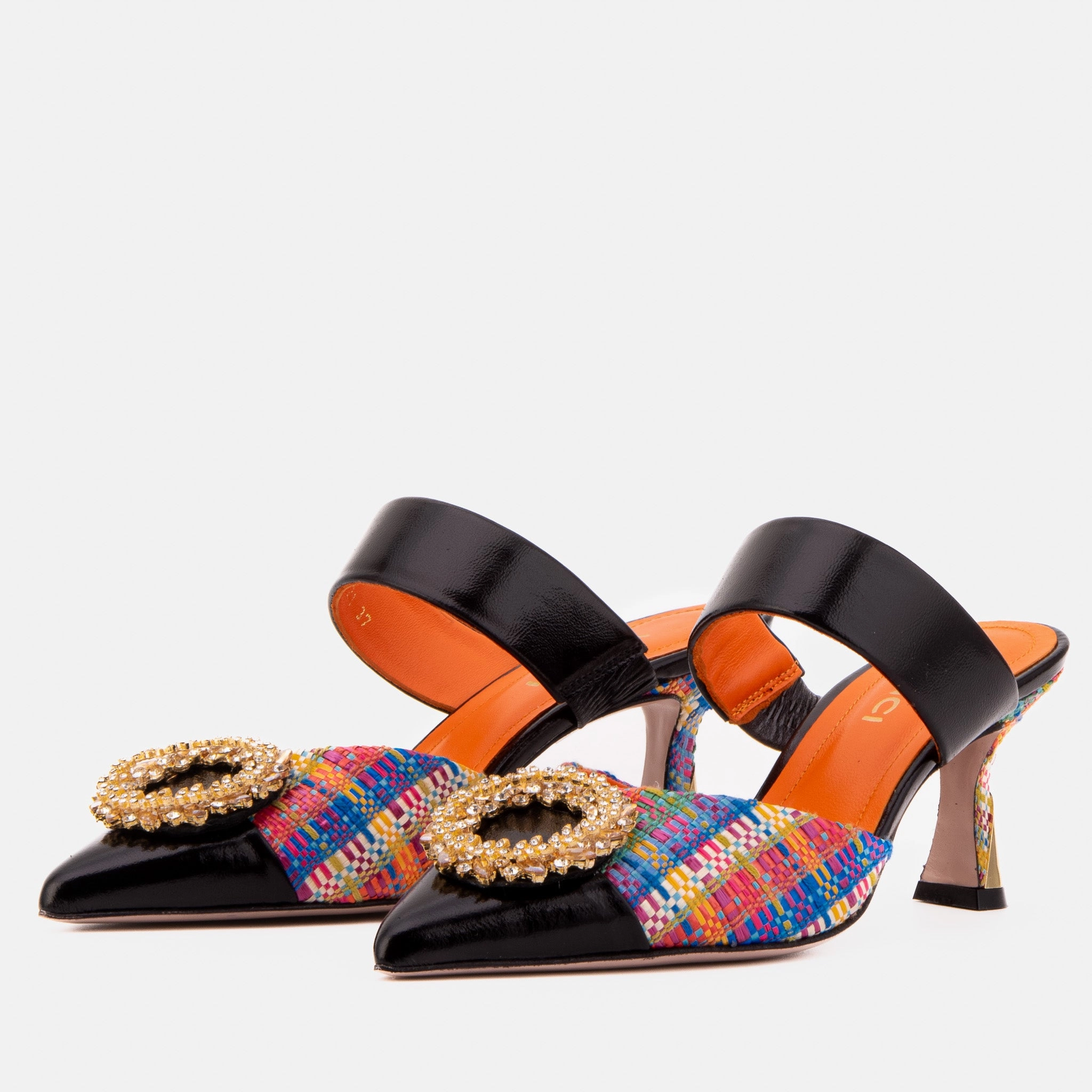 The Valencia Multicolor Leather Women Jewel Heel Mule Sandal Quick Fit